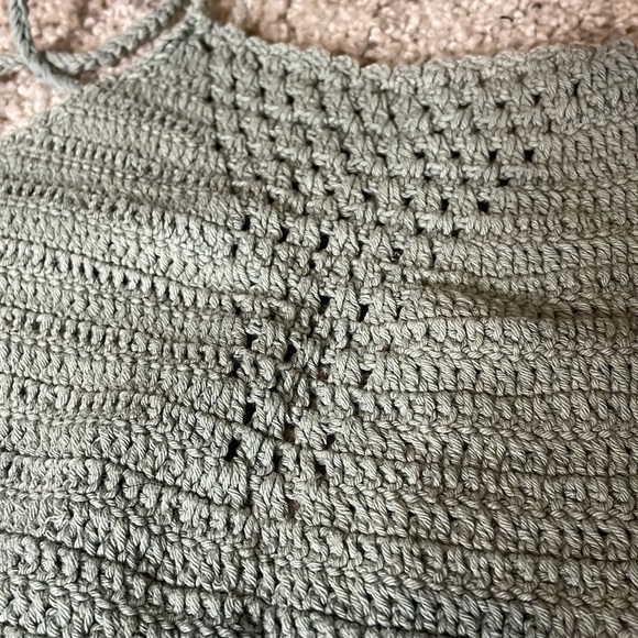 Knitted sage green bikini bathing suit set in women’s small with string ties - Picture 5 of 6